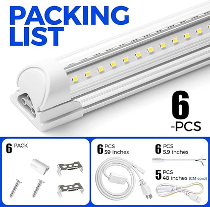 Barrina LED Shop Lights, 3FT 30W 4600LM 5000K, Daylight White High Output Linkable for Workshop, V Shaped Clear Cover T8 LED Shop Light for Garage, 3 Foot (Pack of 6)