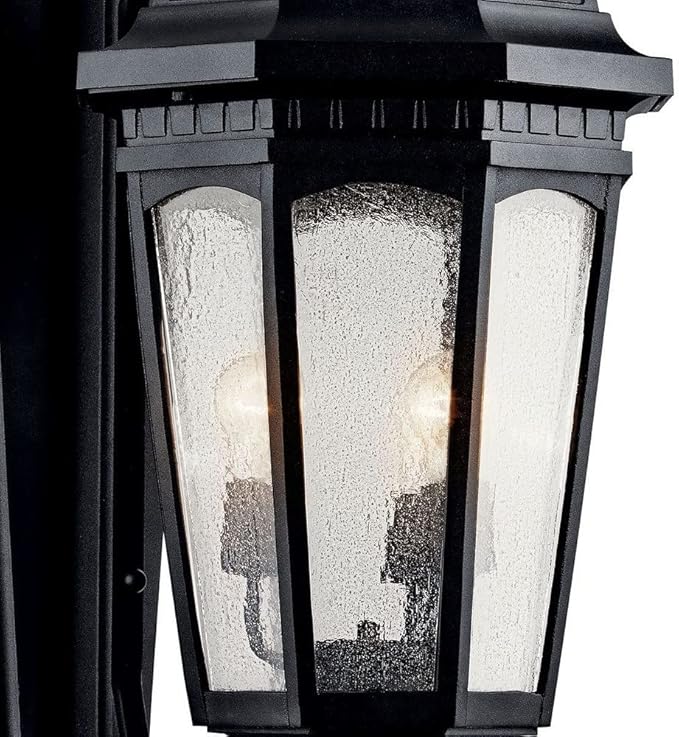 Kichler Courtyard 40.50" 3 Light Outdoor Wall Light with Clear Seeded Glass in Textured Black
