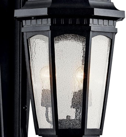 Kichler Courtyard 40.50" 3 Light Outdoor Wall Light with Clear Seeded Glass in Textured Black