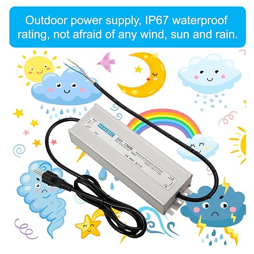 LED Driver 24V150W Waterproof IP67 Power Transformer AC90-130V to DC 24V6.25A Low Voltage Switching Power Supply with 3-pin US Standard Plug for Indoor and Outdoor LED Light Bars