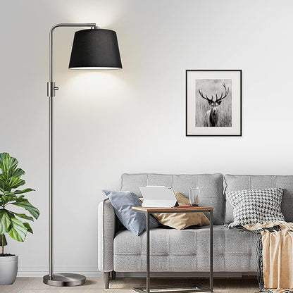 Nintiue 【Upgraded】 Dimmable Floor Lamp, 1000 Lumens LED Edison Bulb Included, Brushed Nickel Arc Floor Lamps Modern Standing Lamp with Black Shade, Tall Lamps for Living Room Bedroom