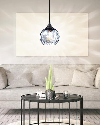 3 Pack 1 Light Hanging Indoor Kitchen Island Pendant Light 6.3" Grey Hammer Glass Pendant Ceiling Light Fixtures Black Finish Modern Farmhouse Dinning Over Sink(Adjustable Height Cord)
