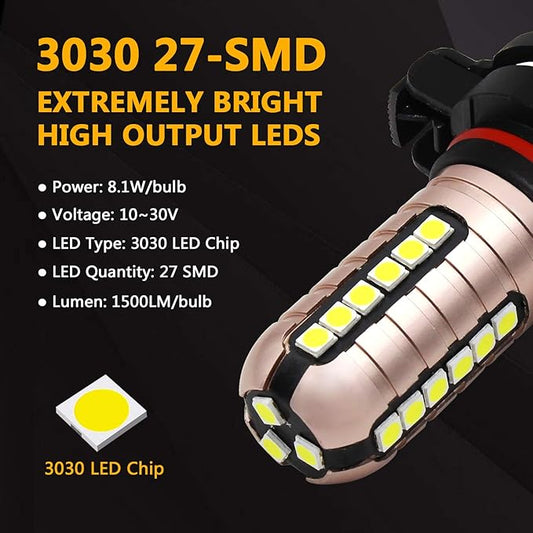 PHINLION PSX24W LED Fog Light Bulbs, 3000 Lumens Super Bright 3030 Chipsets 2504 12276 12V LED Bulb Replacement for Foglights or DRL, 6000K Xenon White