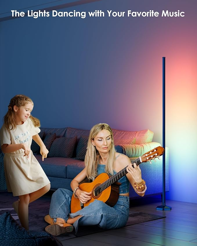 2PCS RGB+W Corner Floor Lamp, 65" Color Changing 24V LED Floor Lamp with Cool White Bluetooth APP Remote Control Music Sync Atmospheres Lamp 16 Million DIY Colors for Living Room Bedroom