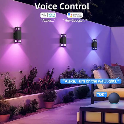 SHIMR Smart Outdoor Lights Color Changing 2 Pack, RGB+2700K-6500K Outdoor Wall Sconce Square Aluminum Exterior Lighting Fixtures Waterproof, APP Control Up and Down Lights [ETL Listed]