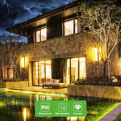 Sytmhoe 10%-100% Dimming Exterior Garage Lights,23.6in Dimmable LED Modern Patio Wall Light Fixture, Rectangle Black Aluminum+Dual PC Wall Sconce for Garage Bathroom Room Courtyard House(3000K)