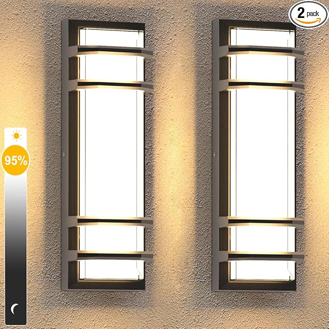 Sytmhoe 16in Exterior Wall Lights, 2packs Outdoor LED Dimmable Modern Porch & Patio Wall Light Fixture, Black Exterior Sconce Wall Mounted Lights 3000k Warm White for Garage Courtyard House(2Packs)