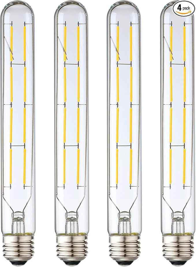 Leools 8W Dimmable Edison Led Tubular Bulb T10/T30,75 Watt Incandescent Bulb Equivalent, T10 Tube Edison Style LED Filament Bulb, 4000K Daylight Glow,8.9inch(225mm),4-Pack.