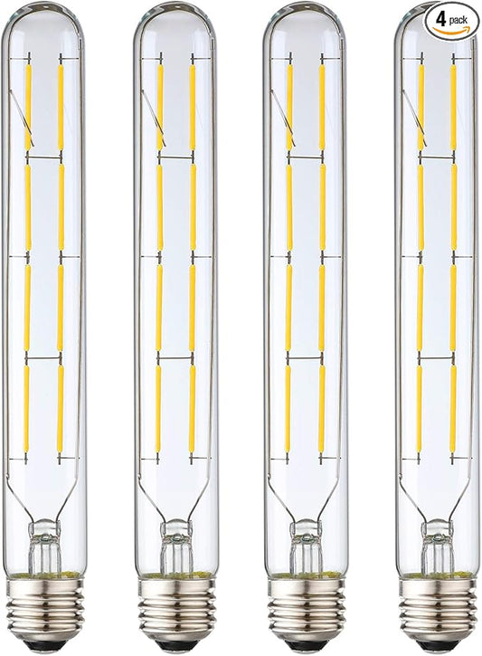 Leools 8W Dimmable Edison Led Tubular Bulb T10/T30,75 Watt Incandescent Bulb Equivalent, T10 Tube Edison Style LED Filament Bulb, 4000K Daylight Glow,8.9inch(225mm),4-Pack.