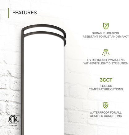 ASD 18 Inch LED Outdoor & Indoor Wall Mount Light Fixture - Oil Rubbed Bronze Modern Wall Sconce Lighting - 20W 120-277V 3000K 4000K 5000K Adjustable Dimmable Front Door & Patio Exterior Lights - ETL