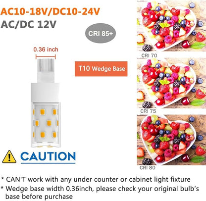 50watt T10 Wedge Base 921 LED Light Bulb 5W 500lm,2700K Warm White,12VAC/DC for Outdoor Landscape Path,Automotive RV Camper Trailer Motorhome 5th Wheel Marine Boat Dome Fixture Lighting-6 Pack