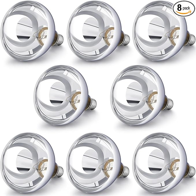 VIHOSE 8 Pack 250 Watt Heat Lamp 120v R40 Heat Lamp Bulbs Glass Incandescent Light Bulbs Incandescent Heating Lightbulbs for Reptiles Chicks Food Puppies Bathroom, Use E26 Base (Silver)