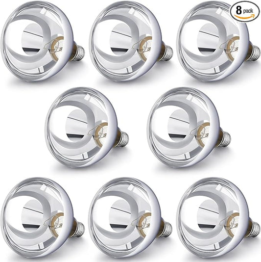 VIHOSE 8 Pack 250 Watt Heat Lamp 120v R40 Heat Lamp Bulbs Glass Incandescent Light Bulbs Incandescent Heating Lightbulbs for Reptiles Chicks Food Puppies Bathroom, Use E26 Base (Silver)