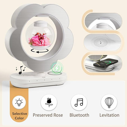 LoveLin Floral Preserved Rose Flowers with Bluetooth Speakers, 5W Magnetic Levitation Table Lamp with Variable Color LED Light, Unique Forever Flower Gift for Women, Girls, Mother and Grandma