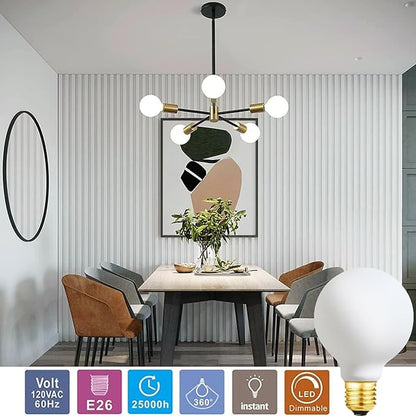 Leools LED Light Bulb G25/G80 Dimmable Flick-Free Matt White 6W Cool White 5000k CRI95 600LM, 60W Equivalent Vintage LED Edison Globe Light Bulb,E26 Standard Base, 4 Pack