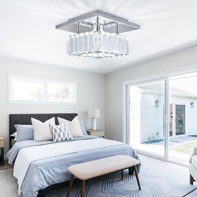 CLAIRDAI Crystal Ceiling Light Square Flush Mount LED Ceiling Light Fixture Modern Led Chandelier Crystal Ceiling Lamps for for Kitchen Hallway Foyer Living Room Bedroom (Dimmable)