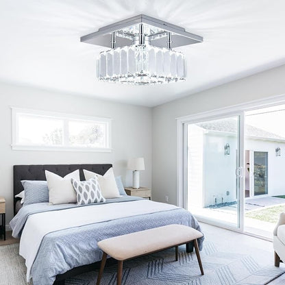 CLAIRDAI Crystal Ceiling Light Square Flush Mount LED Ceiling Light Fixture Modern Led Chandelier Crystal Ceiling Lamps for for Kitchen Hallway Foyer Living Room Bedroom (Dimmable)
