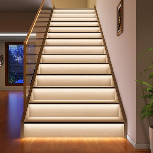 Stair Lights Indoor Motion Sensor Smart Interior Led Step Lights16 Stairs 40 Inch Length Cuttable Led Light Strip for Staircase Scene (Cool White 6000K, 20 Stairs)