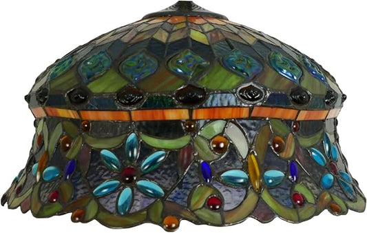 18 Inch Lamp Shade Replacement, Only Tiffany Style Stained Glass Lamp Chimney Straw Hat Floral Design, Baroque Rose Sunflower Orange Green Beige Fit for Table Lamp Pendant Light Floor Lamp,D