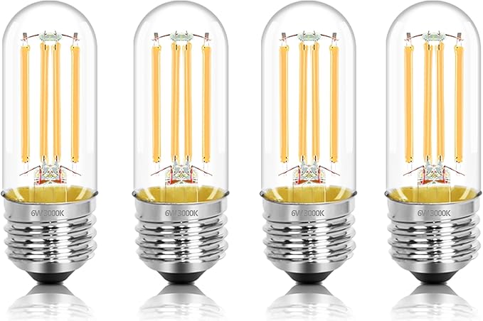 3.2 Inch E26 LED Bulb 60 Watt Equivalent, 3000K Warm White Edison Bulbs Dimmable, AC 120V 600LM T10/T9 Clear Glass Filament Light Bulbs for Pendant Wall Pipe Lights UL Certified-4 Pack