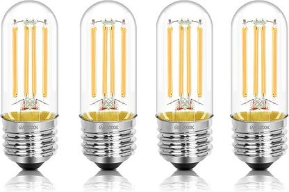 3.2 Inch E26 LED Bulb 60 Watt Equivalent, 3000K Warm White Edison Bulbs Dimmable, AC 120V 600LM T10/T9 Clear Glass Filament Light Bulbs for Pendant Wall Pipe Lights UL Certified-4 Pack