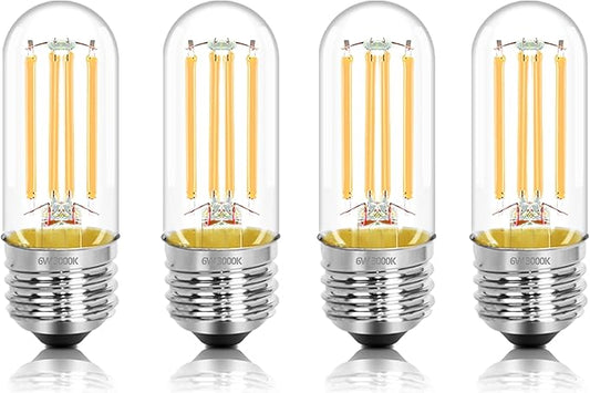 3.2 Inch E26 LED Bulb 60 Watt Equivalent, 3000K Warm White Edison Bulbs Dimmable, AC 120V 600LM T10/T9 Clear Glass Filament Light Bulbs for Pendant Wall Pipe Lights UL Certified-4 Pack
