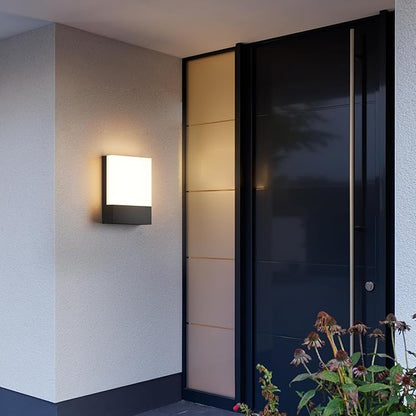 Modern Outdoor Led Wall Light, 24W 3000K Wall Porch & Patio Light,Exterior Hardwired Wall Light Fixtures,IP65 Waterproof Square Wall Lamp for Garage, Front Door,House Yard(Black,2-Pack)
