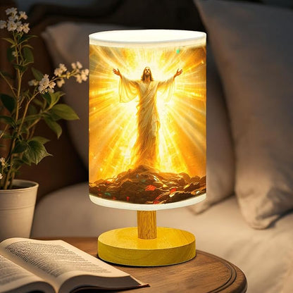 The Resurrection of Jesus Table Lamp LED 3-Color Pressed Bedside, The Resurrection of Jesus Shade Lamp with Wood Base for Bedroom Living Room Desk Office TL01