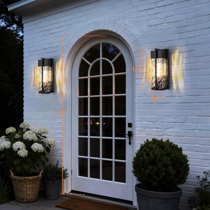 18IN Modern Exterior Lighting Fixtures(T300 Bulb Included), Dusk to Dawn Outdoor Lighting Waterproof Rippled Glass Wall Sconces, Open Bottom Outside Lights for House, Porch, Garage