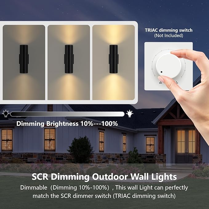 Dimmable Wall Lights Outdoor 2 Packs, Integrated LED Cylinder Up Down 12W 2700K Modern Aluminum Light, Waterproof Exterior Light for Porch Patio Door