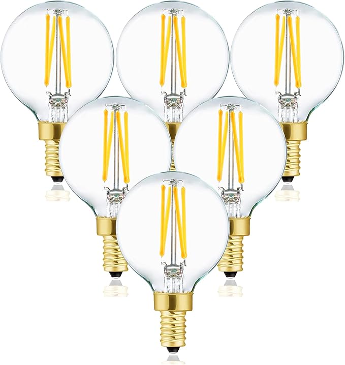 XININSUN Dimmable G16.5 Light Bulb,E12 40 Watt Candelabra Light Bulb,Soft White 3000K 400lm G50 4w Led Globe Bulbs Vintage LED Filament Edison Candle Bulb with Decorative,6Pack