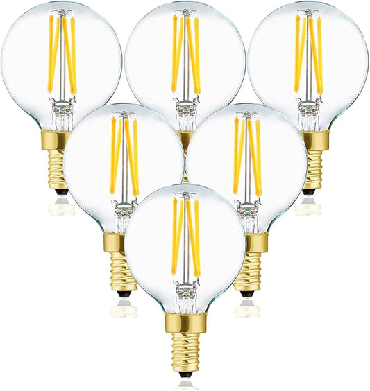 XININSUN Dimmable G16.5 Light Bulb,E12 40 Watt Candelabra Light Bulb,Soft White 3000K 400lm G50 4w Led Globe Bulbs Vintage LED Filament Edison Candle Bulb with Decorative,6Pack