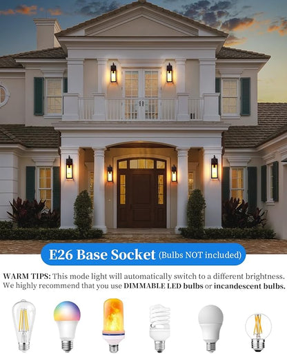 17'' Motion Sensor Outdoor Lights Wall Mount, Dusk to Dawn Exterior Light Fixture, Waterproof Anti-Rust Porch Light Outside Wall Lights for House, Brown Wall Sconce Lanterns with Clear Glass, 2 Pack
