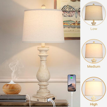 29" Tall Table Lamp for Living Room Set of 2,Farmhouse Nightstand Bedside Lamps with USB C+A Ports & AC Outlet,3-Way Dimmable Touch Control Desk Lamp for Bedroom,Color 1