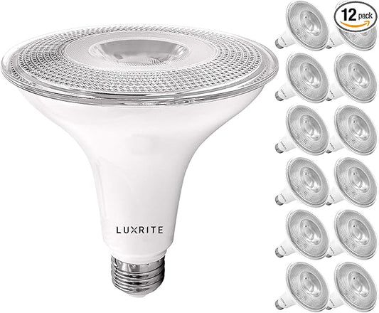 LUXRITE 12 Pack PAR38 LED Outdoor Flood Light Bulbs, 120W Equivalent, 1250 Lumens, 4000K Cool White, 15W Dimmable, Indoor Outdoor Spotlight Bulb, Wet Rated, E26 Standard Base, UL Listed