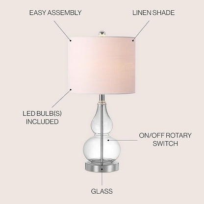 JONATHAN Y JYL1028E Anya 20.5" Mini Glass LED Table Lamp, Transitional, Glam, Midcentury, Modern, Elegant, Office, Living Room, Family Room, Dining Room, Bedroom, Hallway, Foyer, Clear