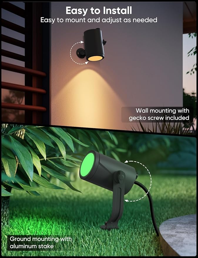 APPECK Smart Landscape Lighting Kit 36W, RGBCW Smart Landscape Lights 6 Pack, IP65 Waterproof Outdoor Spotlights, Alexa/Google Assistant Compatible, for Garden Pathway Yard Holiday Decor