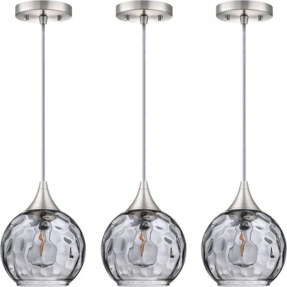 Doraimi Lighting 6.25" Gray Glass Pendant Light 3 Pack Pendant Ceiling Light Fixtures Brushed Nickel Finish Modern Farmhouse Dinning Over Sink Adjustable Height Cord