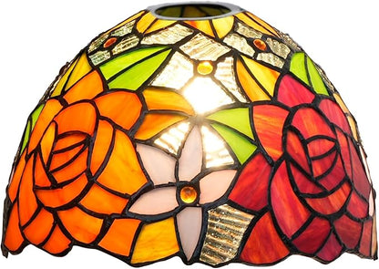 Tiffany Replacement Lamp Shade, 8 Inch Gorgeous Roses Stained Glass Lamp Shade Handmade Vintage Lampshades Accessories Fit for Table Lamp Pendant Light Wall lamp