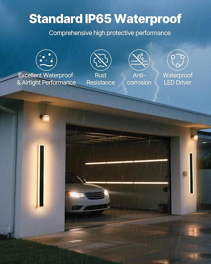 VEVOR Outdoor Wall Lights, 2 Pack, 31.5 Inch Long Strip Modern Exterior Wall Sconce Light Fixtures, 3000K Warm White, IP65 Waterproof Anti-Rust Outside Wall Mount Lighting, for House, Porch, Garage