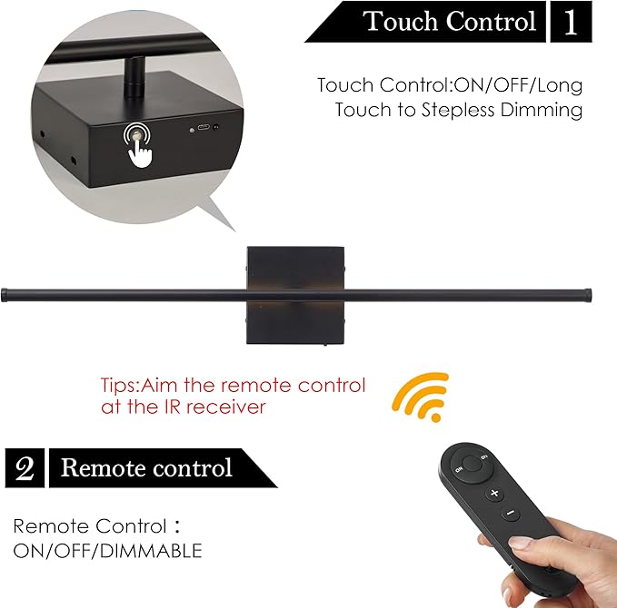 Battery Operated Wall Sconces with Remote Control, Dimmable Wall Sconces Set of Two, 350°Rotate, 3000K LED Black Wireless Wall Light for Living Room, Hallway, Bedroom, 24.4 Inch (2 Pack)