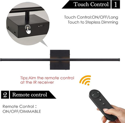Battery Operated Wall Sconces with Remote Control, Dimmable Wall Sconces Set of Two, 350°Rotate, 3000K LED Black Wireless Wall Light for Living Room, Hallway, Bedroom, 32.2 Inch (2 Pack)