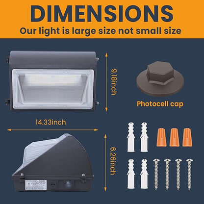 130W LED Wall Pack Light with Photocell 4Packs, 5000K 19500LM, Commercial Security Flood Lighting Outdoor LED Wall Lights Exterior Fixture for Parking Lot Yard Warehouse, DIM,100-277VAC,ETL Listed