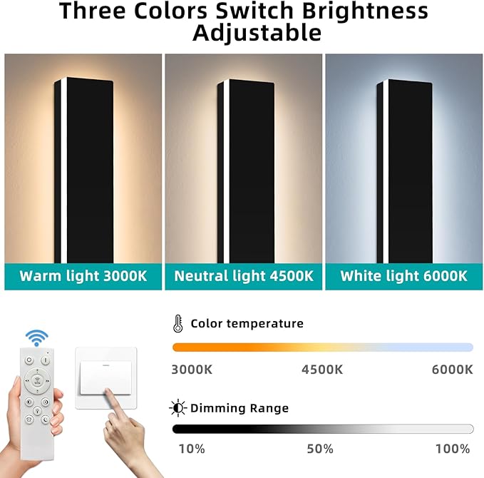 Upgrade Widened 2 Pack 57inch Long Modern Outdoor Wall Lighting, Dimmable 3000K-6000K, IP65 Waterproof Exterior Wall Sconces, Black Linear LED Porch Light for House, Yard, Garden with Remote Control