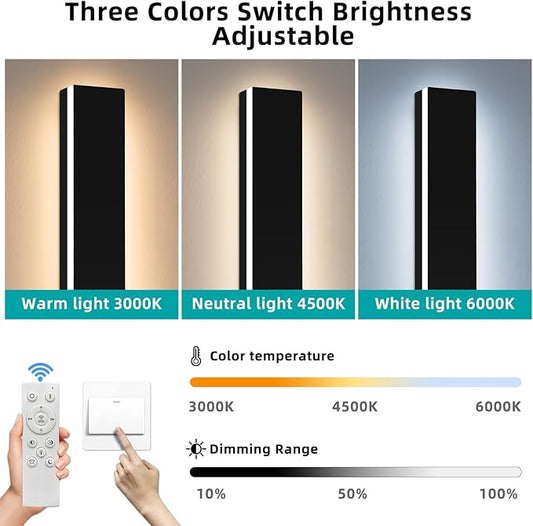 Upgrade Widened 2 Pack 57inch Long Modern Outdoor Wall Lighting, Dimmable 3000K-6000K, IP65 Waterproof Exterior Wall Sconces, Black Linear LED Porch Light for House, Yard, Garden with Remote Control