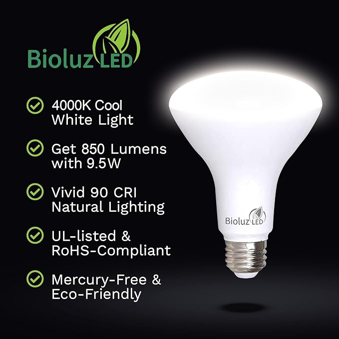 Bioluz LED 8 Pack BR30 LED Bulbs Indoor Flood Lights 90+ CRI 75W Equivalent uses 9.5W 4000K Cool White 850 Lumens E26 Base Dimmable Instant On Interior Home Décor UL Listed FCC RoAS Title 20 Certified