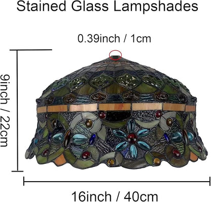 Tiffany Lamp Shade Replacement Only 16X9 Inch Stained Glass Banker Jeweled Lampshades 1 Pcs Hat Light Cover Accessories for Table Lamp Floor Lamp Desk Reading Lights Study Room Lights