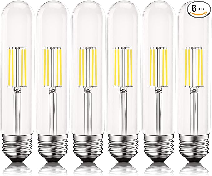 LUXRITE Vintage T9 LED Tube Light Bulbs 60W Equivalent, 5000K Bright White, 550 Lumens, Dimmable Edison Tubular Light Bulbs 5W, Clear Glass, LED Filament Bulb, UL Listed, E26 Standard Base (6 Pack)