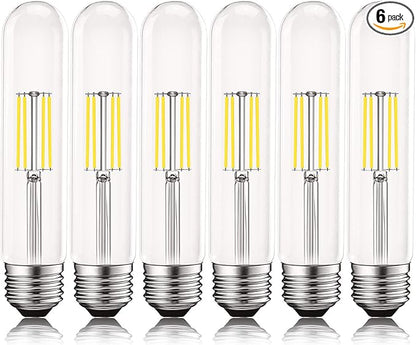 LUXRITE Vintage T9 LED Tube Light Bulbs 60W Equivalent, 5000K Bright White, 550 Lumens, Dimmable Edison Tubular Light Bulbs 5W, Clear Glass, LED Filament Bulb, UL Listed, E26 Standard Base (6 Pack)