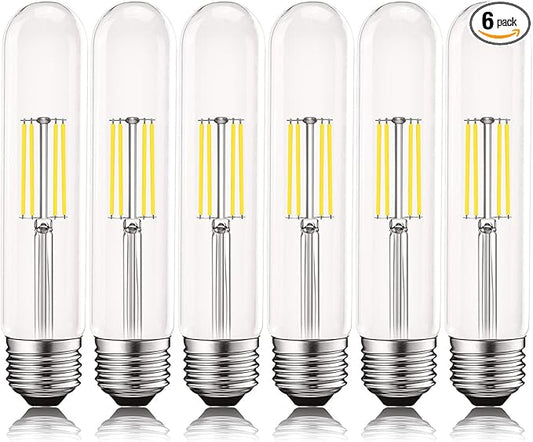 LUXRITE Vintage T9 LED Tube Light Bulbs 60W Equivalent, 5000K Bright White, 550 Lumens, Dimmable Edison Tubular Light Bulbs 5W, Clear Glass, LED Filament Bulb, UL Listed, E26 Standard Base (6 Pack)